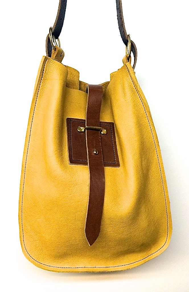 Big sling in yellow with dk.brown closure  13"w.x 16"h.