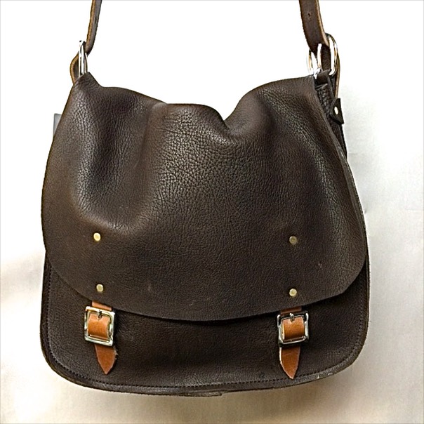 Messenger bag in dark brown, two buckles $225