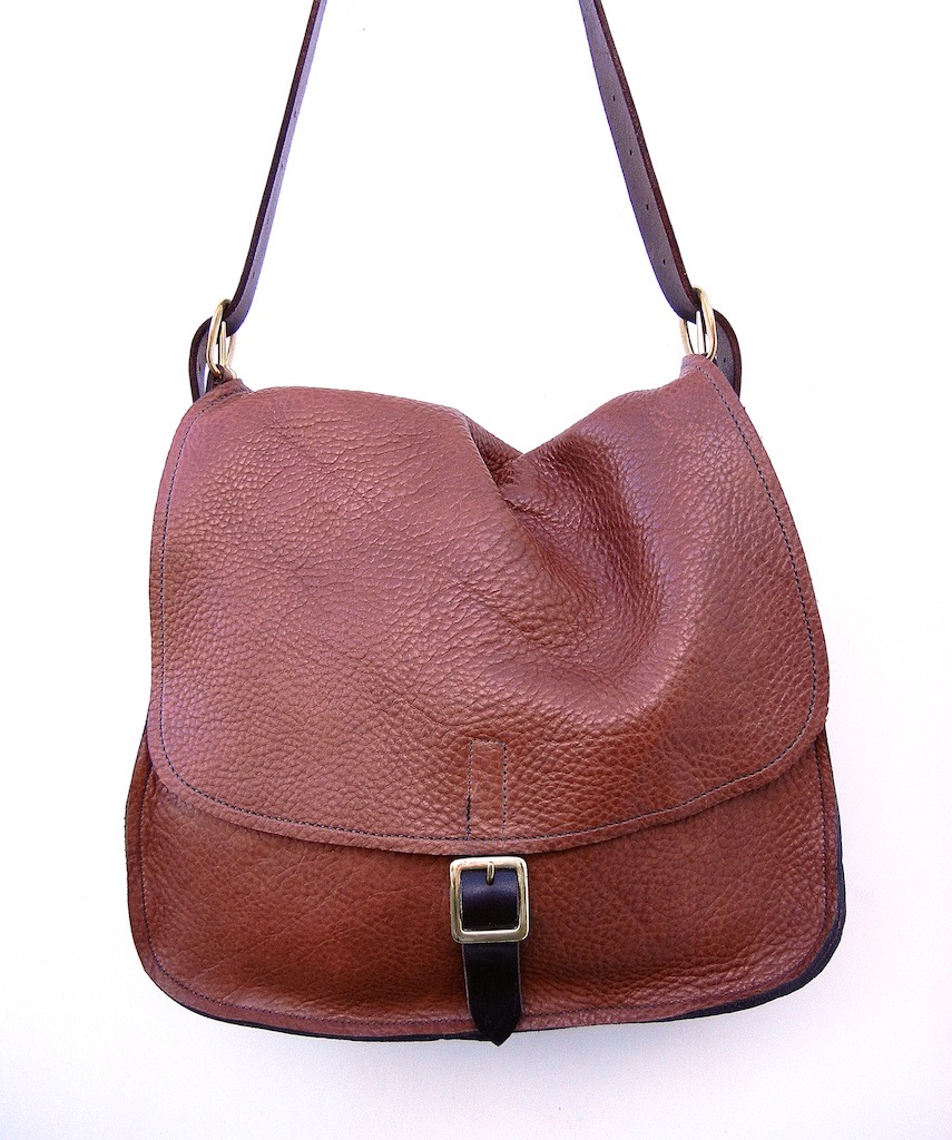 messenger bag in tobacco with one buckle $225
